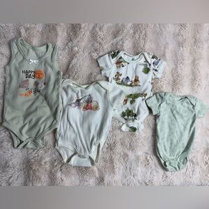 NWOT! 4 Piece Bundle - 3 Baby Disney Bodysuit Set & My Baby - Green & Cream